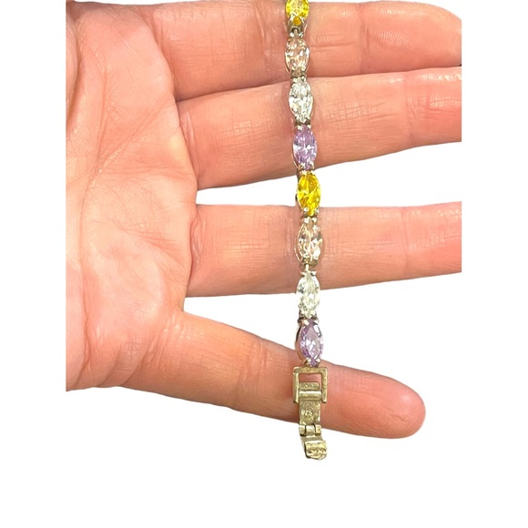 Sterling silver 925 Fancy multi color crystal link tennis bracelet - Picture 4 of 6